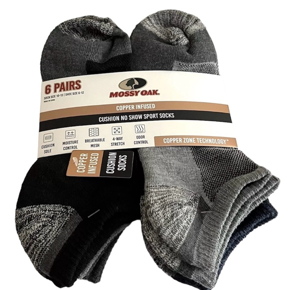NWT Copper Infused Men's Cushion Sport Socks 6 Pairs Shoe Size 6-12 | Mossy Oak - Picture 1 of 5